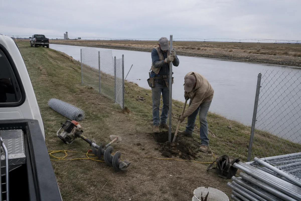 Canal & Ditch-Line Fencing underway on a property in Rupert, ID