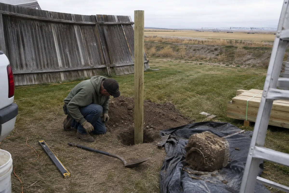 Fence Repair underway on a property in Rupert, ID