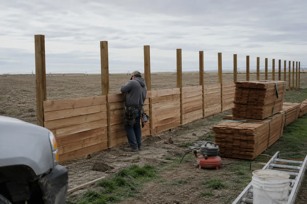 Privacy Fence Installation underway on a property in Rupert, ID