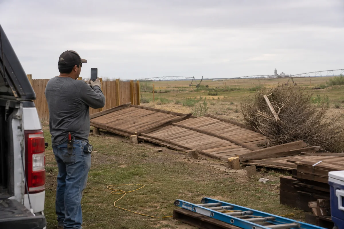 Storm Damage Fence Repair underway on a property in Rupert, ID